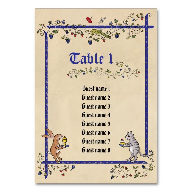 Tarjeta De Mesa Ficha de animales medievales no. con nombres de in (Anverso)