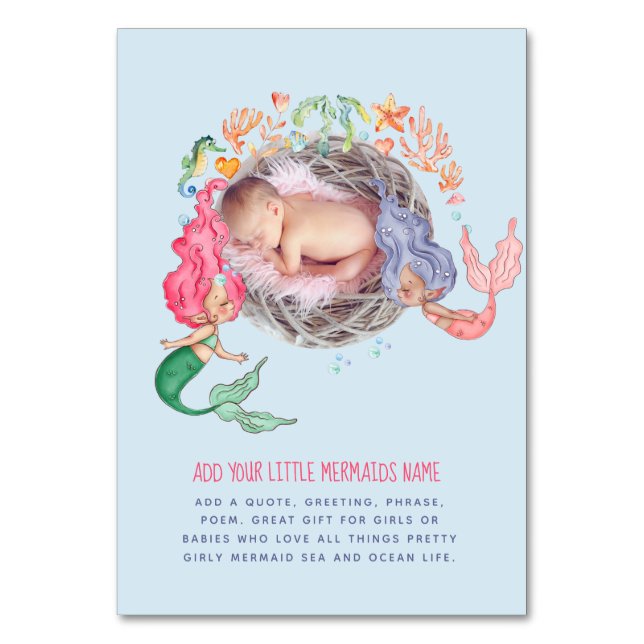 Tarjeta De Mesa Fiesta Baby Shower de la foto de Mermaids (Anverso)