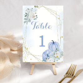 Tarjeta De Mesa Fiesta Baby Shower Fall Blue Pumpkin Boy