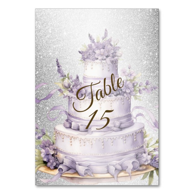 Tarjeta De Mesa Fiesta Cake Lavender Floral Elegante acuarela (Anverso)