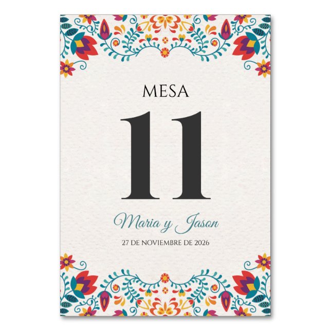 Tarjeta De Mesa Fiesta Colorful Floral Spanish Wedding (Anverso)