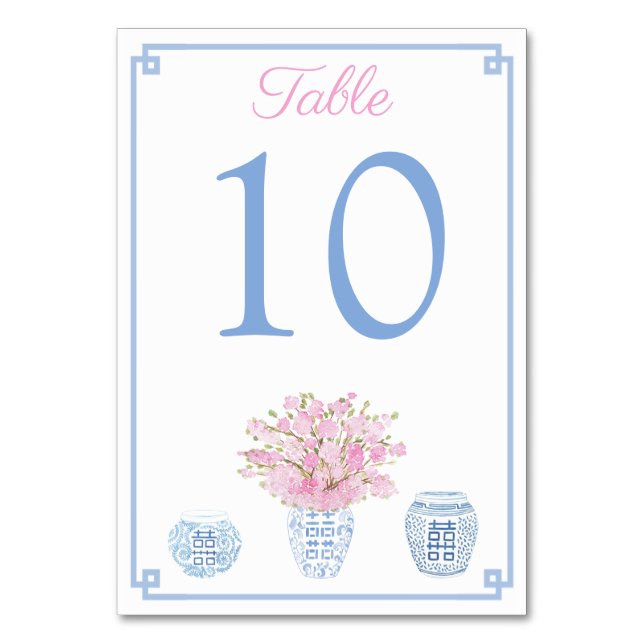 Tarjeta De Mesa Fiesta de baby shower de Chinoiserie azul y rosa (Anverso)