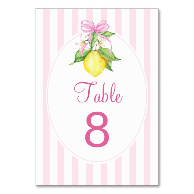 Tarjeta De Mesa Fiesta de Bebé Coquette Limones Rosados (Anverso)