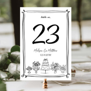 Tarjeta De Mesa Fiesta de Boda Elegantes Garabatos Dibujados a Man
