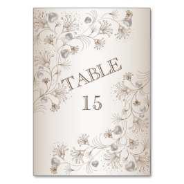 Tarjeta De Mesa Fiesta de Boda Floral Marrón Corazón Beige Elegant