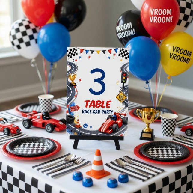 Tarjeta De Mesa Fiesta de cumpleaños de coche de carreras  (Subido por el creador)
