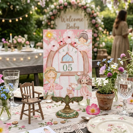 Tarjeta De Mesa Fiesta de Cumpleaños Infantil Jardín de Hadas Rosa