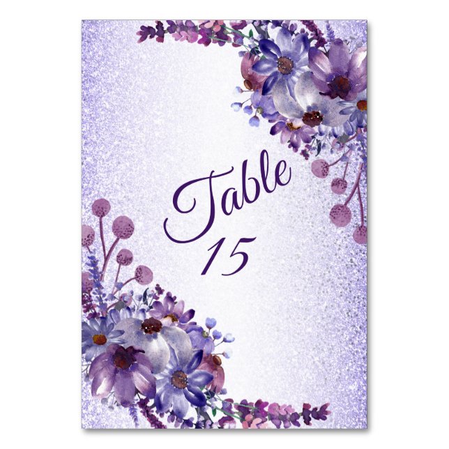 Tarjeta De Mesa Fiesta de matrimonio de Purpurinas florales rosado (Anverso)