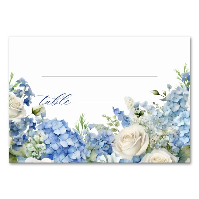 Tarjeta De Mesa Fiesta de rosas blancas Hydrangea Blue Garden (Anverso)