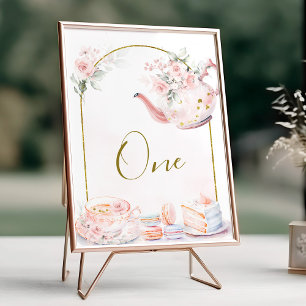 Tarjeta De Mesa Fiesta de té con ducha de novia con flores rosadas