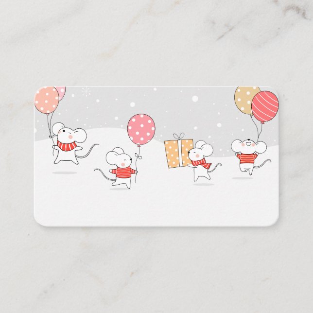 Tarjeta De Mesa Fiesta de vacaciones de ratones pequeños (Anverso)