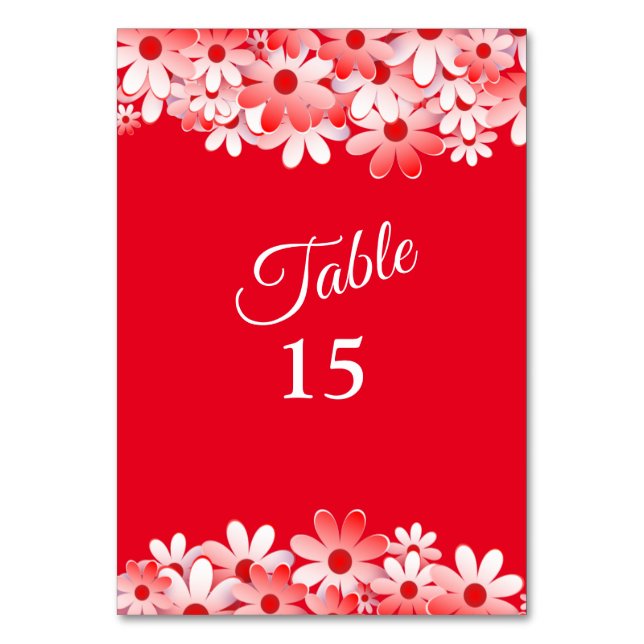 Tarjeta De Mesa Fiesta Floral Blanca Roja Elegante (Anverso)