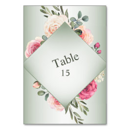 Tarjeta De Mesa Fiesta geométrica rústica floral rosa verde