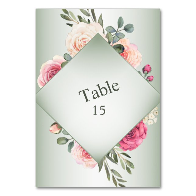 Tarjeta De Mesa Fiesta geométrica rústica floral rosa verde (Anverso)