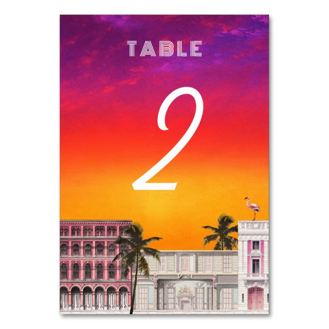 Tarjeta De Mesa Fila de Arcoíris de Miami Beach Boda de Palma de C (Anverso)