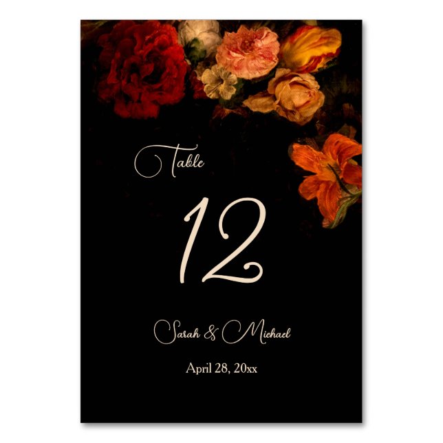Tarjeta De Mesa Fine Art Dark Moody Floral Wedding   (Anverso)