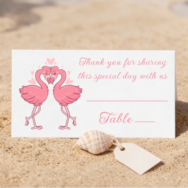 Tarjeta De Mesa Flamingo Pink Tropical Beach Wedding Escort (Subido por el creador)