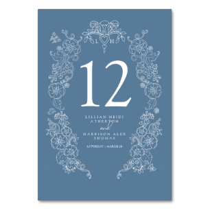 Tarjeta De Mesa Fleur de primavera de lis blanco azul boda