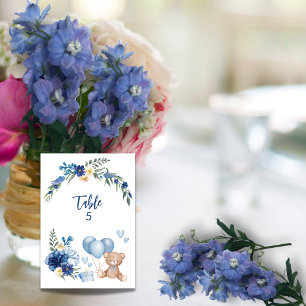 Tarjeta De Mesa Flor acuática con globo azul Teddy Bear