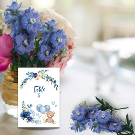 Tarjeta De Mesa Flor acuática con globo azul Teddy Bear