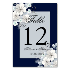 Tarjeta De Mesa flor blanca sakura azul marino