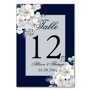 Tarjeta De Mesa flor blanca sakura azul marino