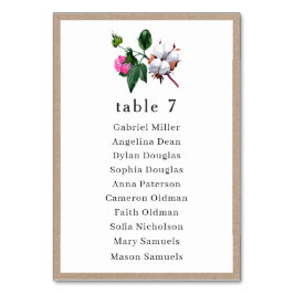 Tarjeta De Mesa Flor de algodón blanco. Boda Plano de asiento únic