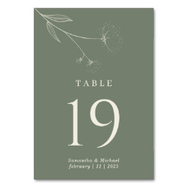 Tarjeta De Mesa Flor de Algodón Verde Salvia Boda