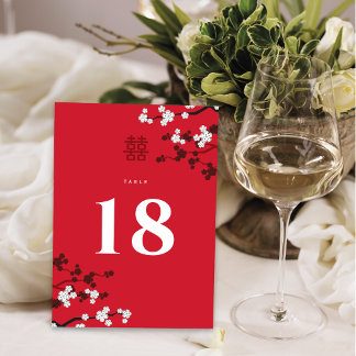 Tarjeta De Mesa Flor de Cerezo Blanca Doble Xi Boda China