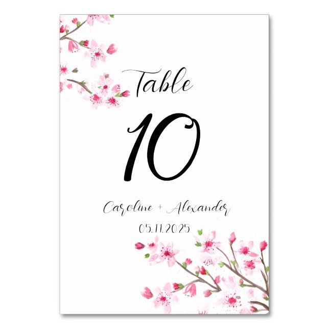 Tarjeta De Mesa Flor de cerezo Boda oriental del Sakura moderno (Anverso)