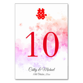Tarjeta De Mesa Flor de cerezo de color boda rojo chino