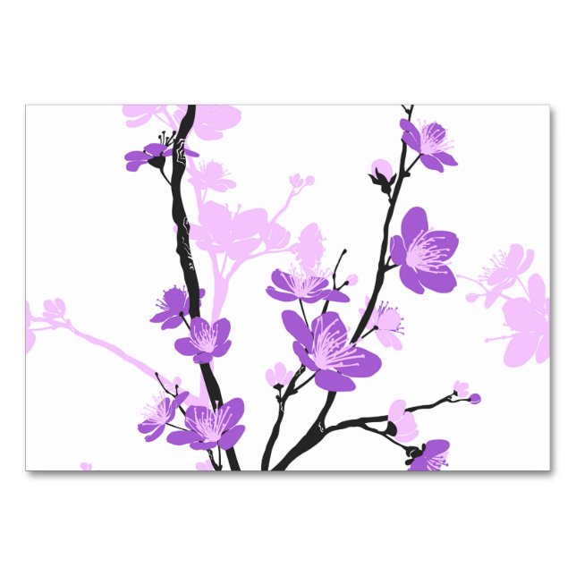 Tarjeta De Mesa Flor de cerezo japonesa, púrpura real, flor, chica (Anverso)