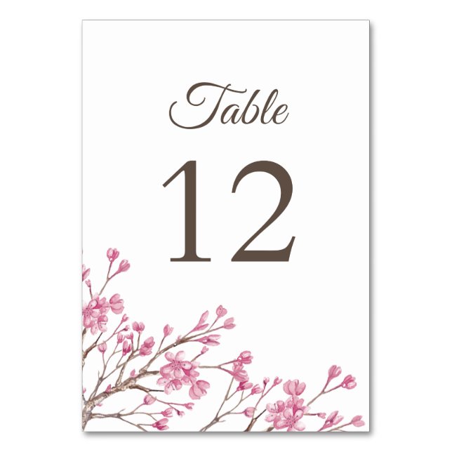 Tarjeta De Mesa Flor de cerezo rosa primavera. Boda floral (Anverso)