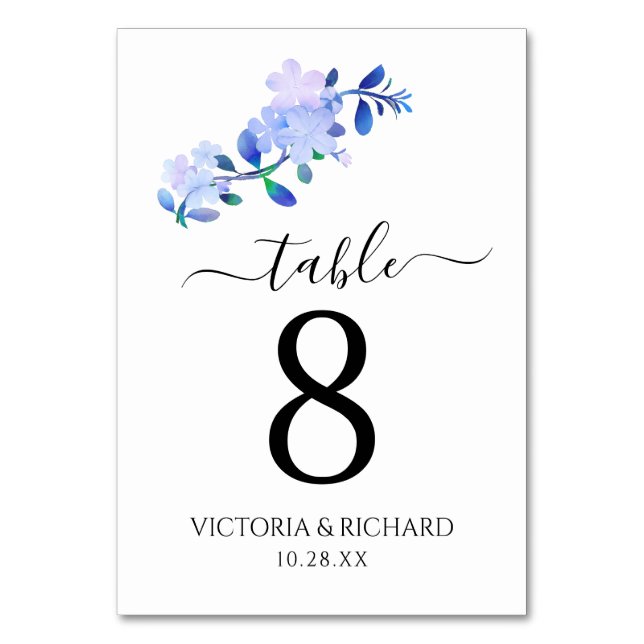 Tarjeta De Mesa flor de hojas y estilo acuarela en azul polvorient (Anverso)