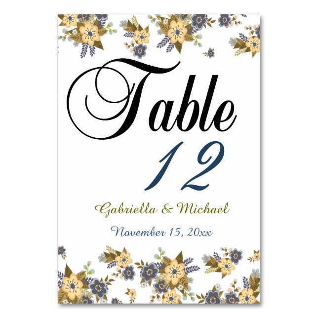 Tarjeta De Mesa Flor de jardín amarillo y azul (Anverso)