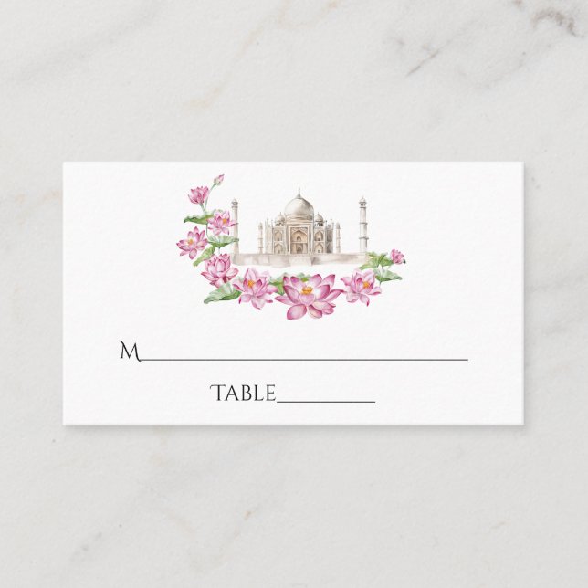 Tarjeta De Mesa Flor de loto india acuarela Taj Mahal (Anverso)