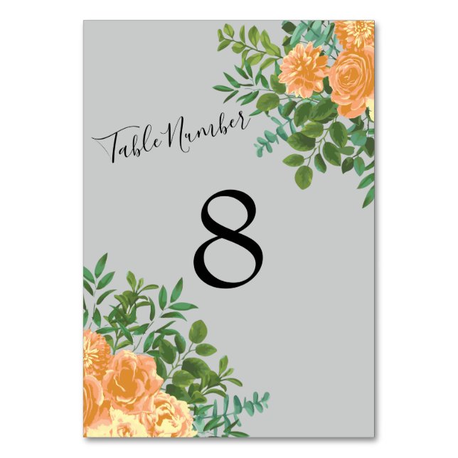 Tarjeta De Mesa Flor de primavera de Boda gris permeable (Reverso)