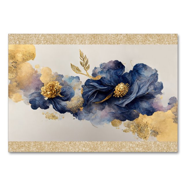 Tarjeta De Mesa Flor Elegante Dorada (Anverso)