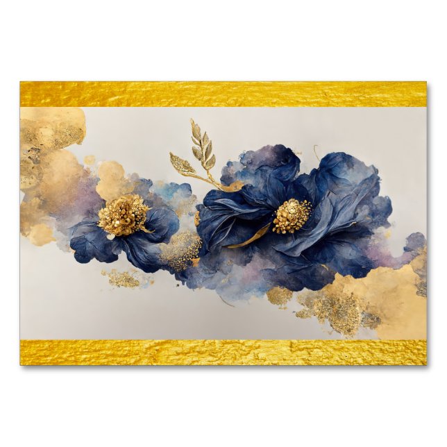 Tarjeta De Mesa Flor Elegante Dorada (Anverso)