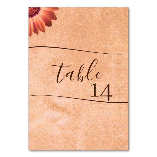 Tarjeta De Mesa Flor Gerbera en el Boda de melocotón abstracto (Anverso)