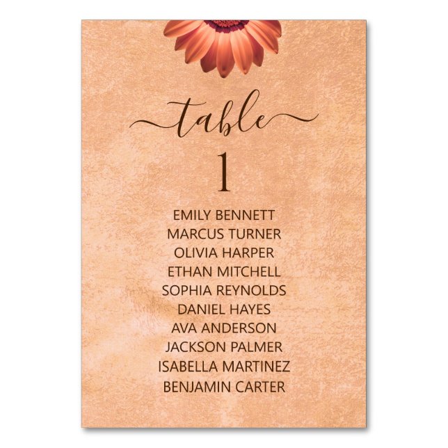 Tarjeta De Mesa Flor Gerbera en el Boda de melocotón abstracto (Anverso)