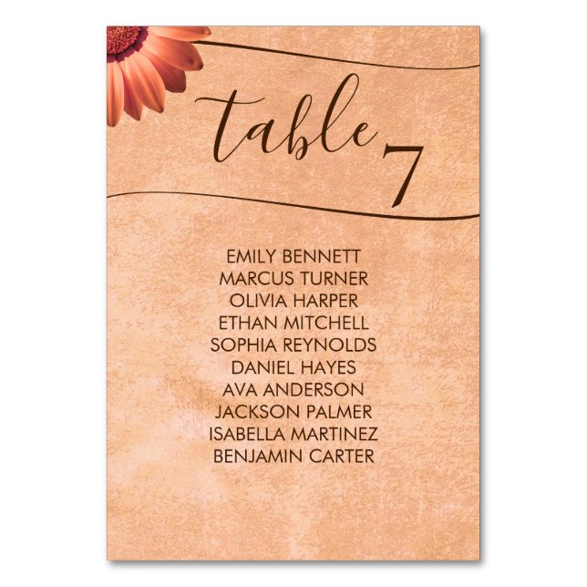 Tarjeta De Mesa Flor Gerbera en el Boda de melocotón abstracto (Anverso)