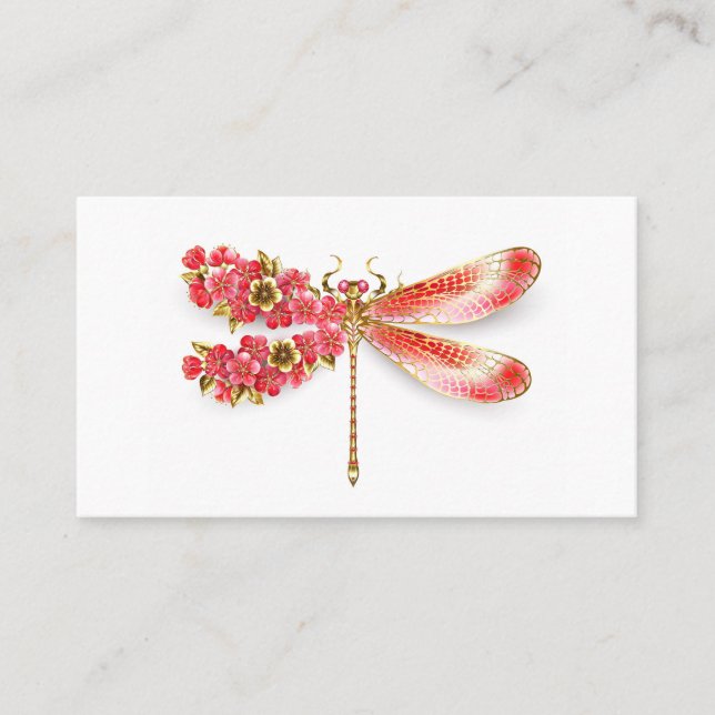 Tarjeta De Mesa Flor libélula con sakura de joyas (Anverso)