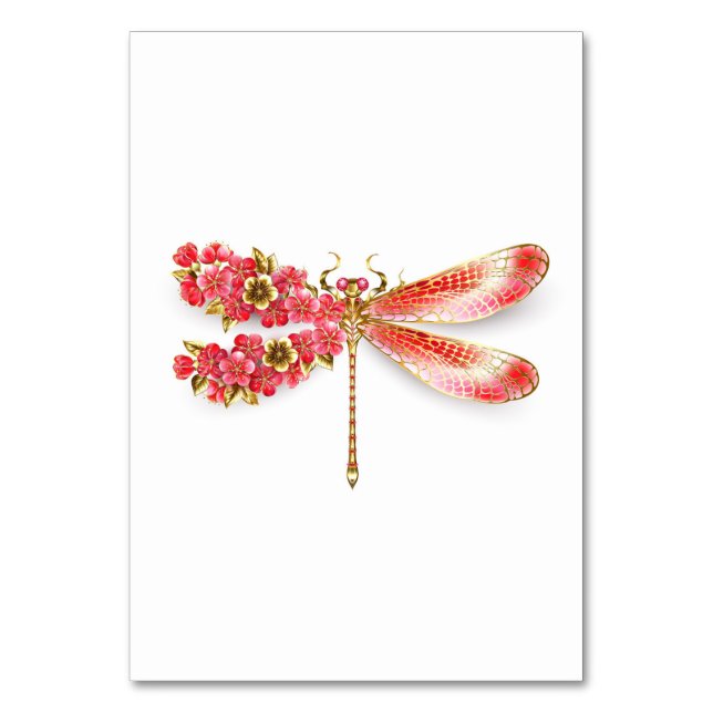 Tarjeta De Mesa Flor libélula con sakura de joyas (Anverso)