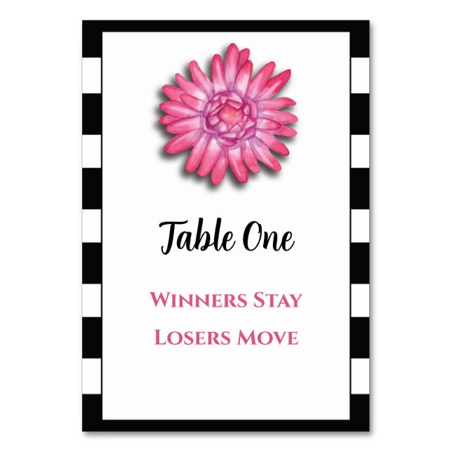 Tarjeta De Mesa Flor rosa blanca negra Bunco Table Card (Anverso)