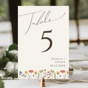 Tarjeta De Mesa Flor silvestre colorida Número de tabla beige