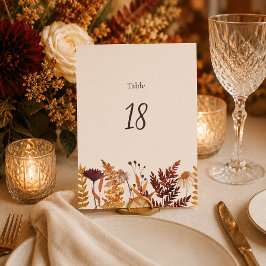 Tarjeta De Mesa Flor silvestre de acuarela de otoño Burgundy óxido