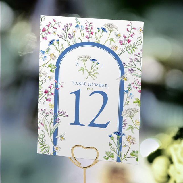 Tarjeta De Mesa Flor silvestre pradera floral acuarela azul boda (Subido por el creador)