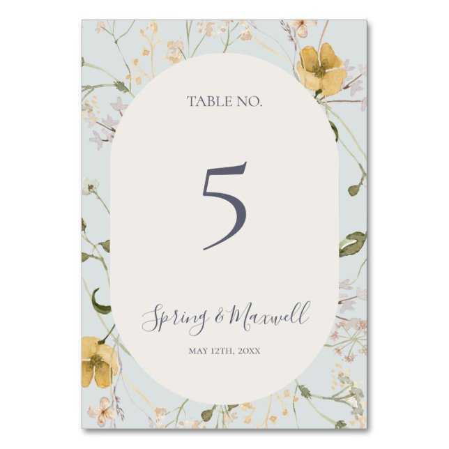 Tarjeta De Mesa Flor silvestre primavera | Número de tabla azul cl (Anverso)