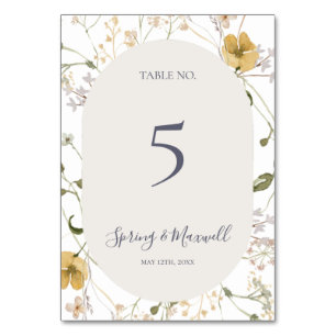 Tarjeta De Mesa Flor silvestre primavera Número de tabla blanca